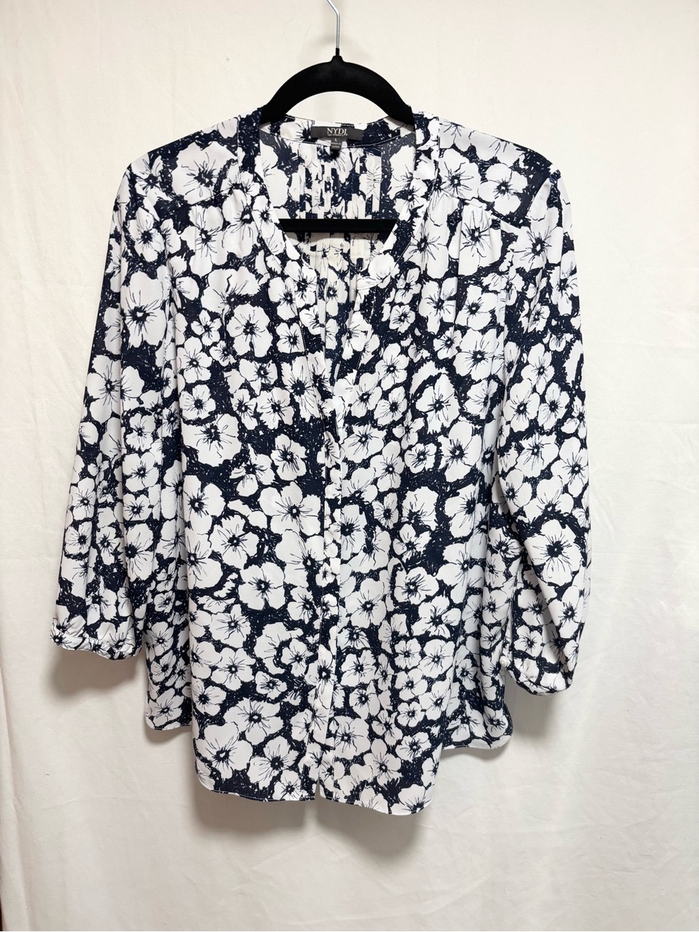 NYDJ Navy Floral V-Neck Button-Front Blouse